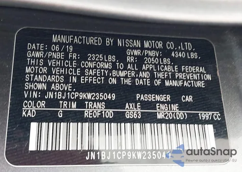 2019 Nissan Rogue Sport S from USA, damaged, VIN JN1BJ1CP9KW235049